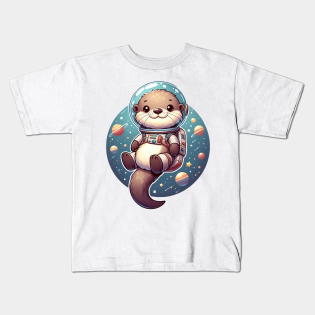 Cute Otter Space Illustration Kids T-Shirt by Dmytro